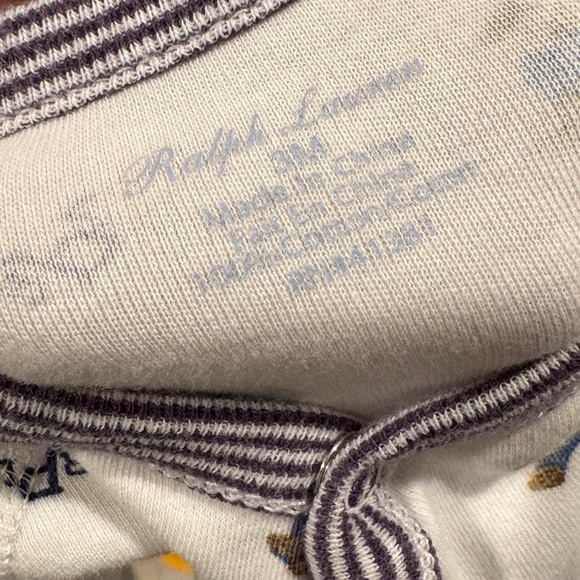 Ralph Lauren Polo Bear Cotton Footed White Striped Logo Coverall Size 3 Months - Picture 14 of 15